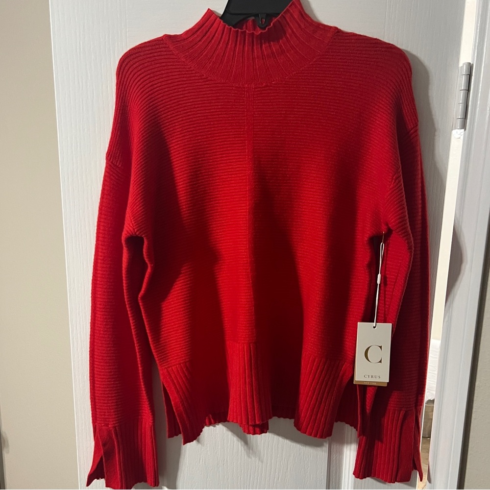 Cyrus Red Ribbed Turtleneck Sweater